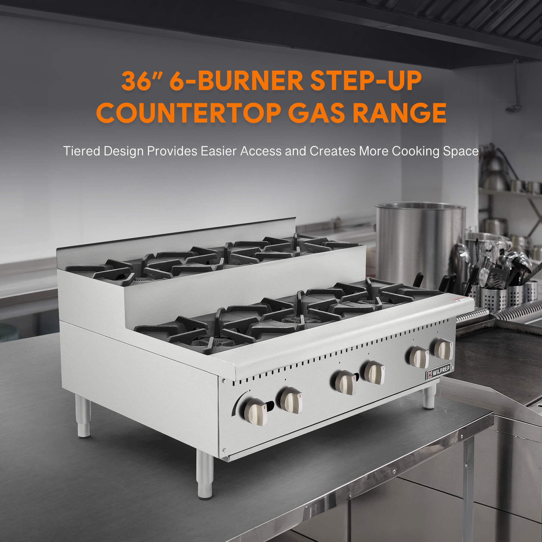 36" 6-Burner  LPG Step-Up Countertop Range with 26000 BTU Burners
