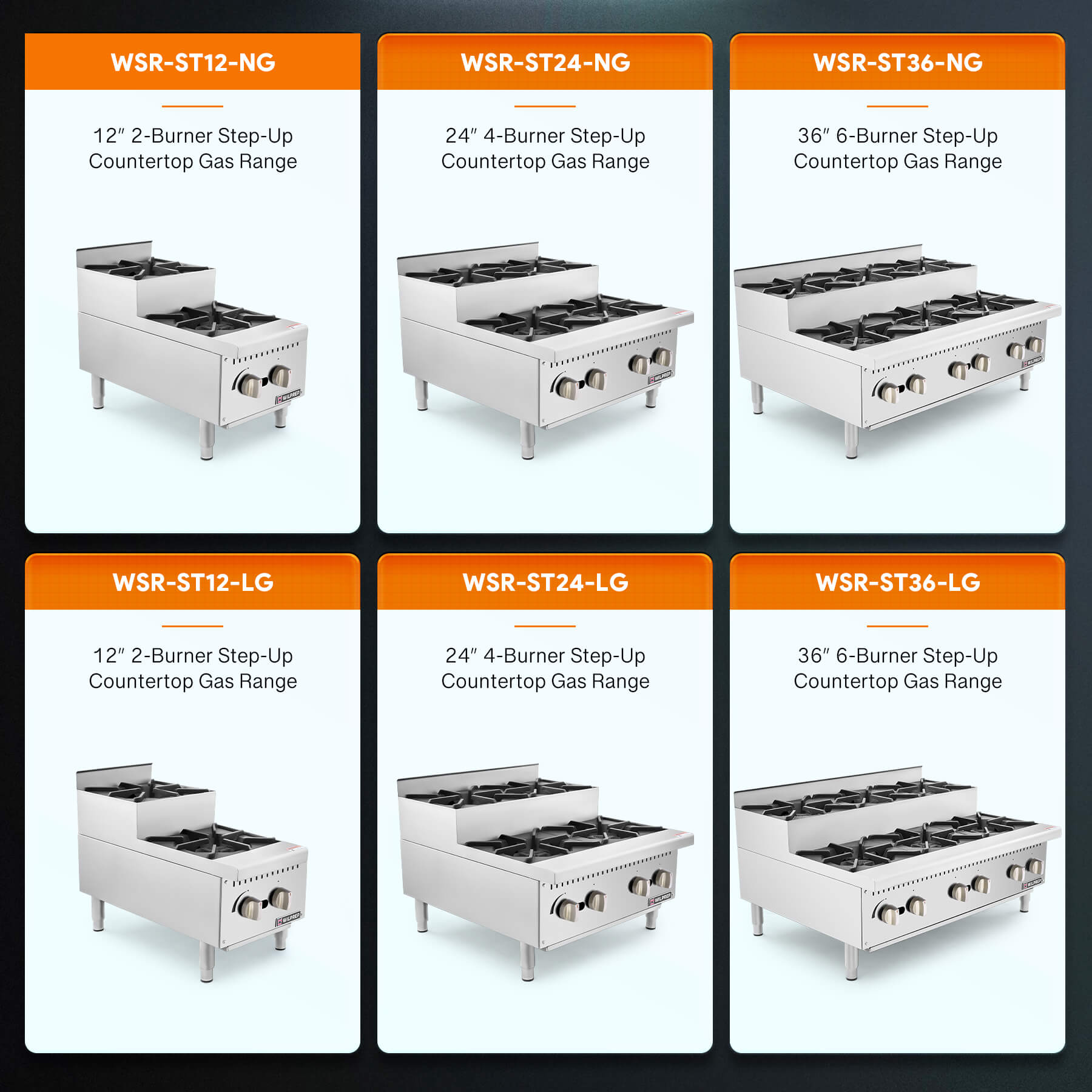36" 6-Burner  LPG Step-Up Countertop Range with 26000 BTU Burners
