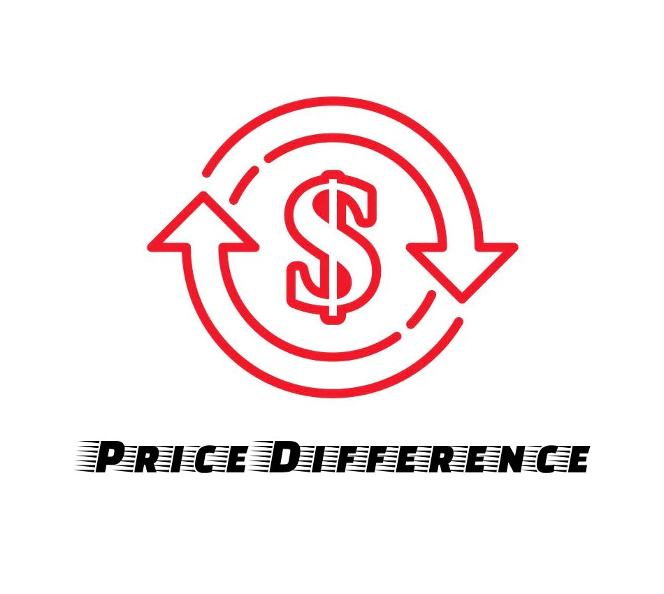 A graphic icon representing 'Price Difference' with a dollar sign ($) and circular arrow symbol in red.
