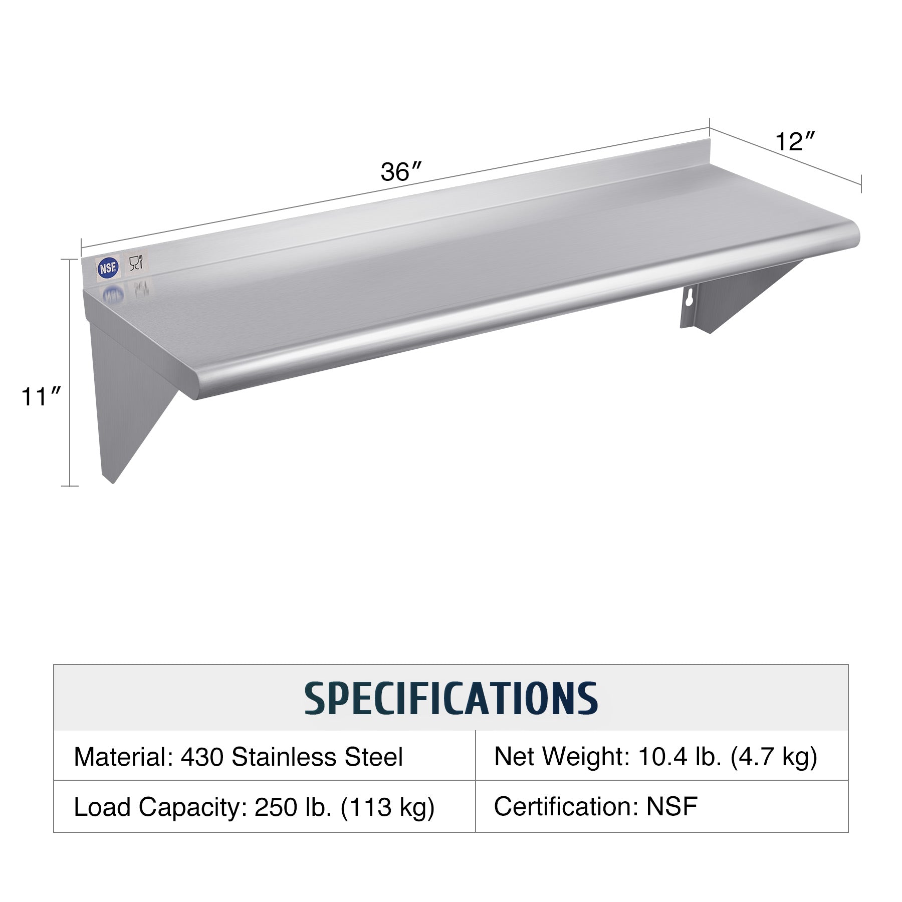 Commercial Kitchen Wall Shelf，Easy to Install, Organize Kitchen Supplies Efficiently