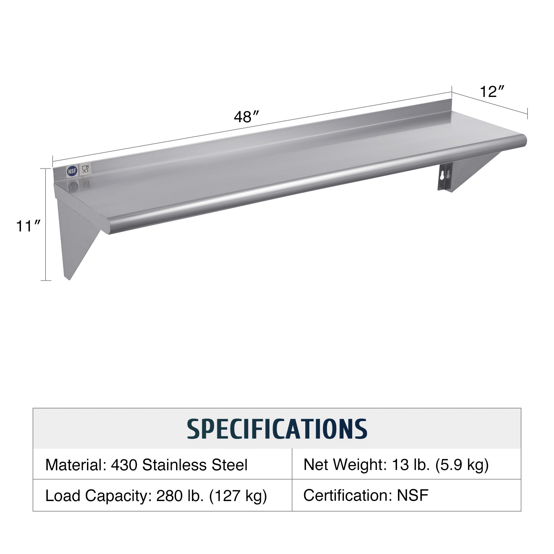 Commercial Kitchen Wall Shelf，Easy to Install, Organize Kitchen Supplies Efficiently