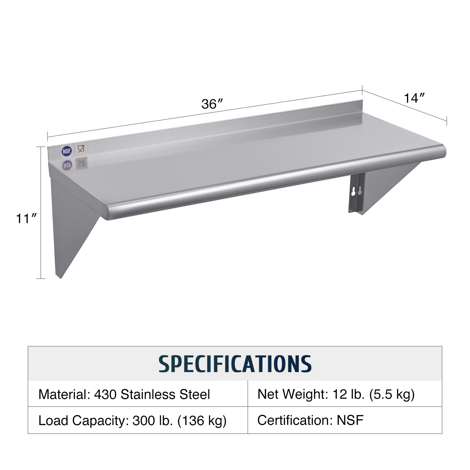 Commercial Kitchen Wall Shelf，Easy to Install, Organize Kitchen Supplies Efficiently