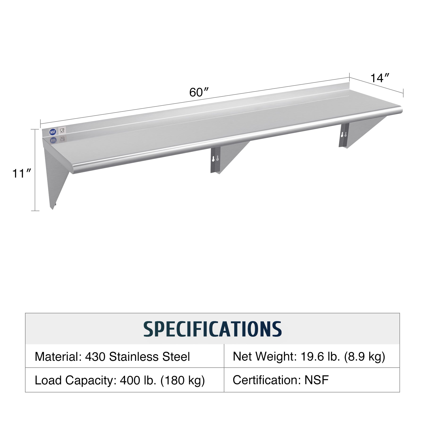 Commercial Kitchen Wall Shelf，Easy to Install, Organize Kitchen Supplies Efficiently