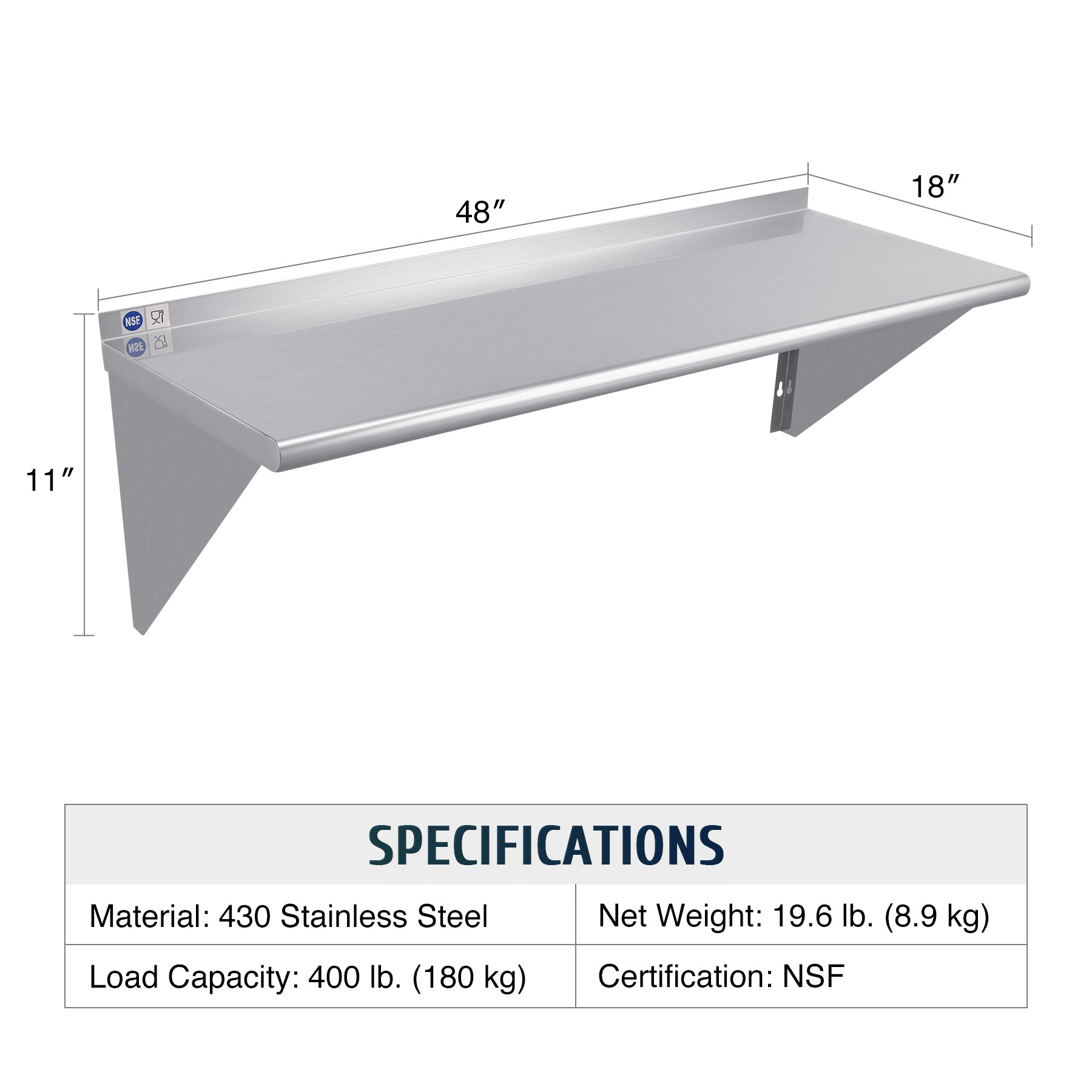 Commercial Kitchen Wall Shelf，Easy to Install, Organize Kitchen Supplies Efficiently
