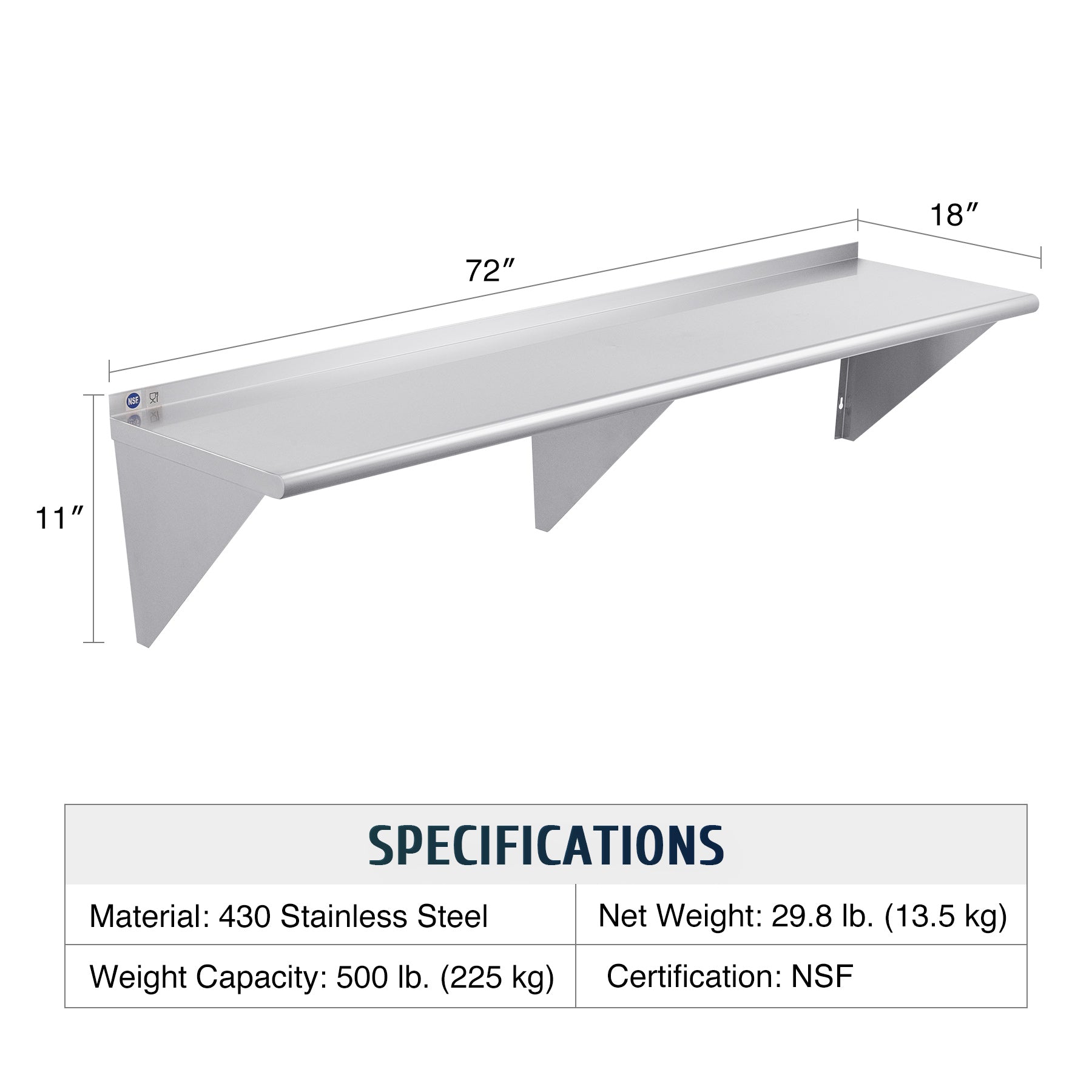 Commercial Kitchen Wall Shelf，Easy to Install, Organize Kitchen Supplies Efficiently