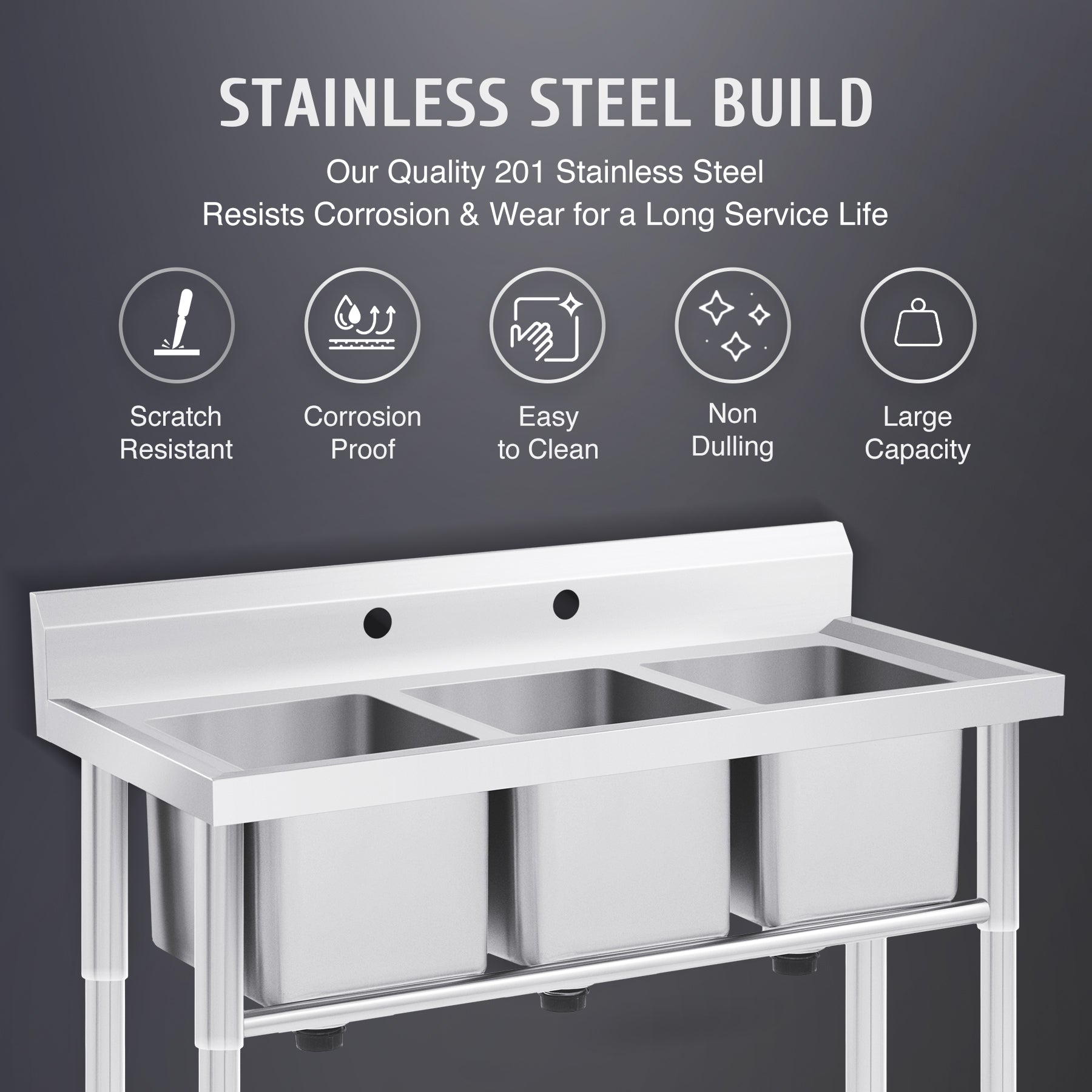 3 Compartment Bar Sink With Drainboards