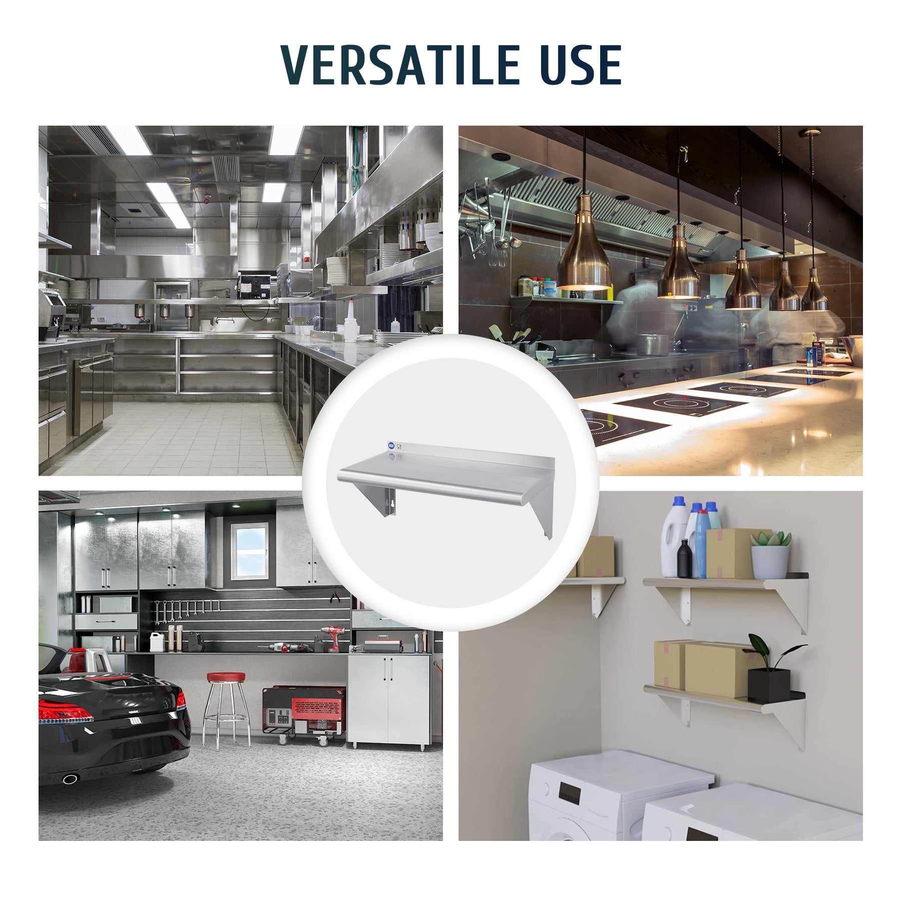 Commercial Kitchen Wall Shelf - Versatile Use, Easy to Install, Organize Kitchen Supplies, Easy to Clean & Corrosion Proof