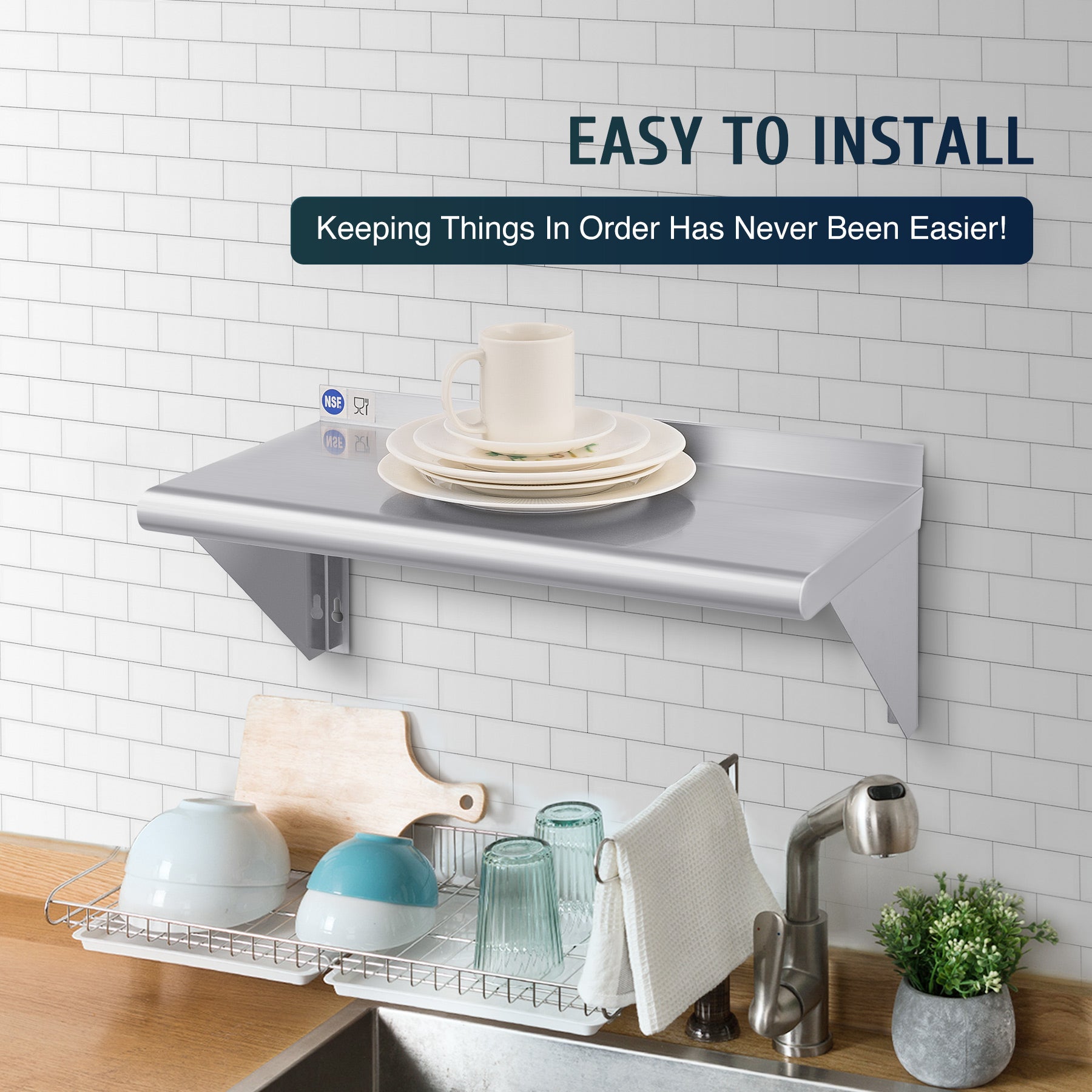 Commercial Kitchen Wall Shelf，Easy to Install, Organize Kitchen Supplies Efficiently