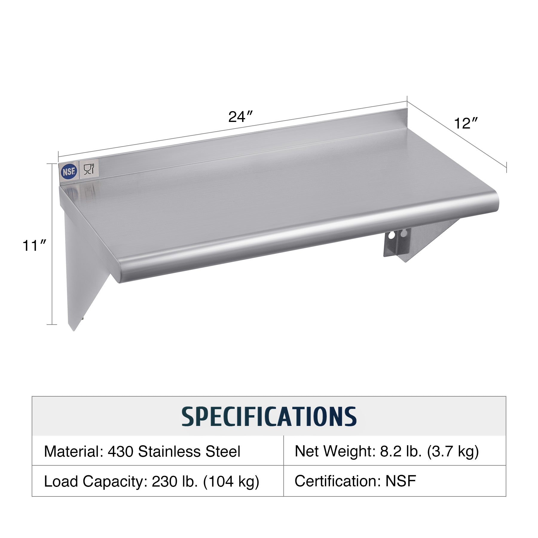 Commercial Kitchen Wall Shelf - Versatile Use, Easy to Install, Organize Kitchen Supplies, Easy to Clean & Corrosion Proof