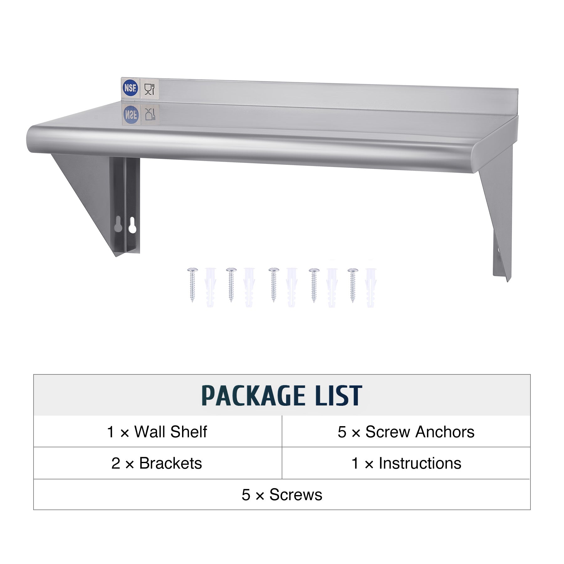 Commercial Kitchen Wall Shelf - Versatile Use, Easy to Install, Organize Kitchen Supplies, Easy to Clean & Corrosion Proof