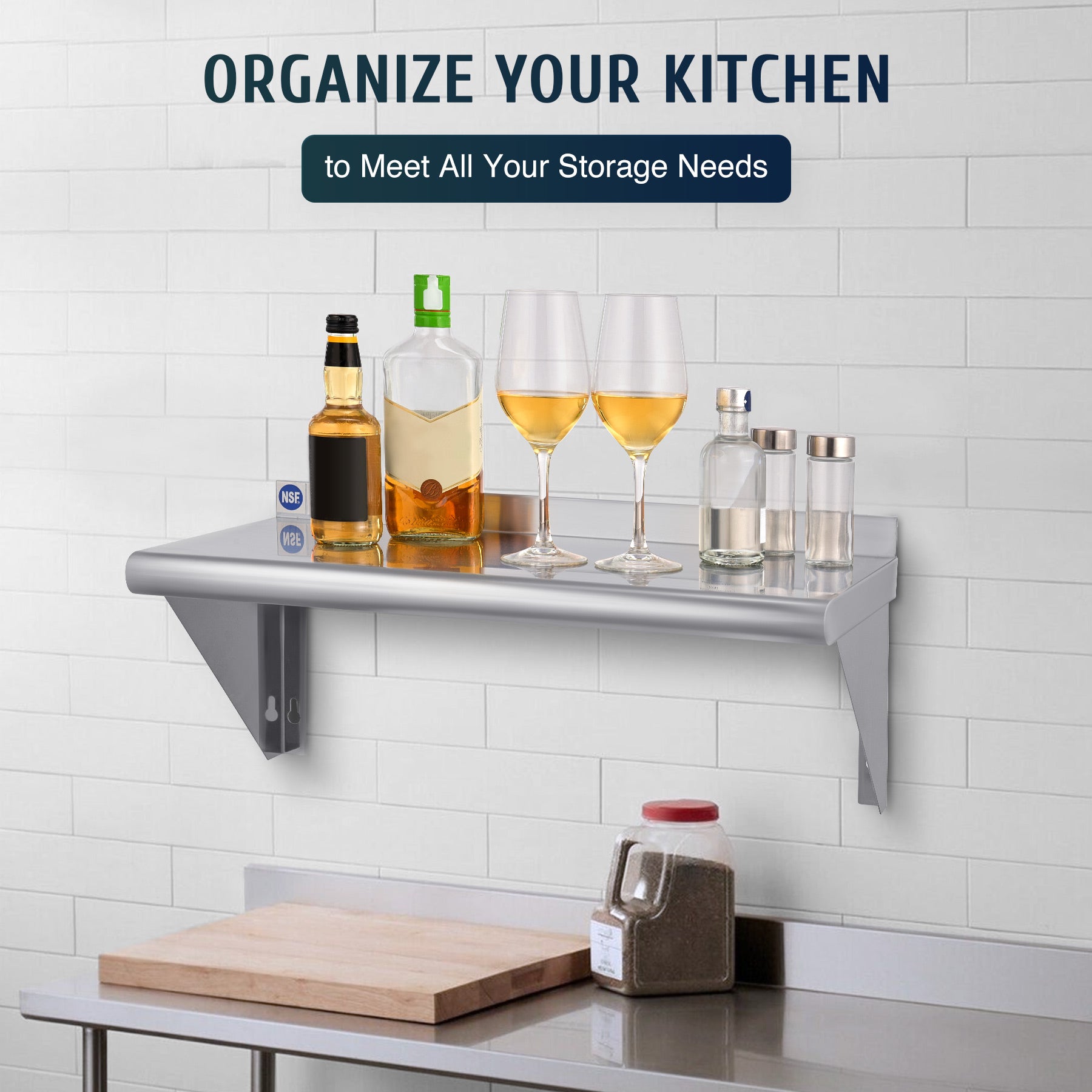 Commercial Kitchen Wall Shelf - Versatile Use, Easy to Install, Organize Kitchen Supplies, Easy to Clean & Corrosion Proof