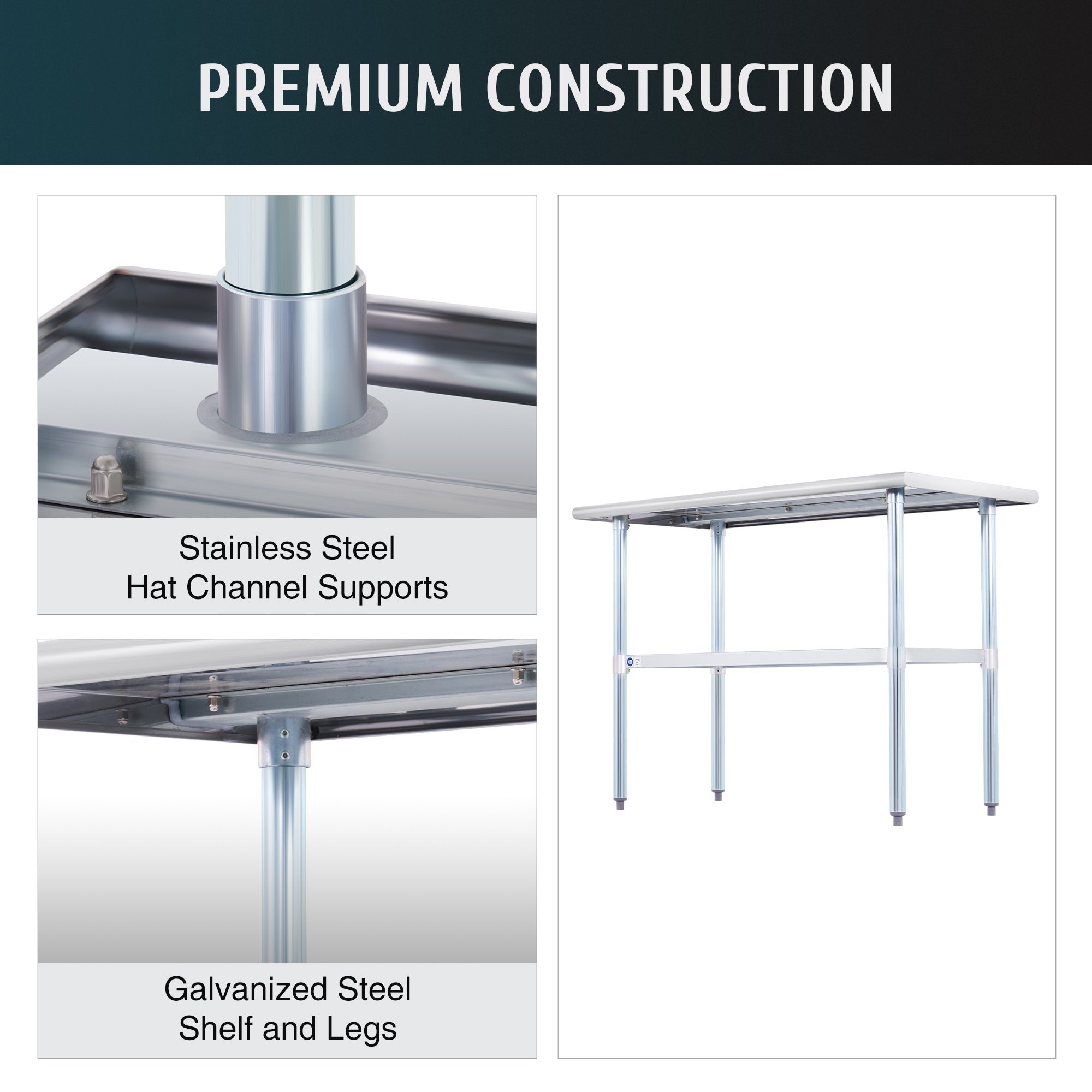 Stainless Steel Commercial Work Table with Adjustable Shelf - 48" x 24" x 34"