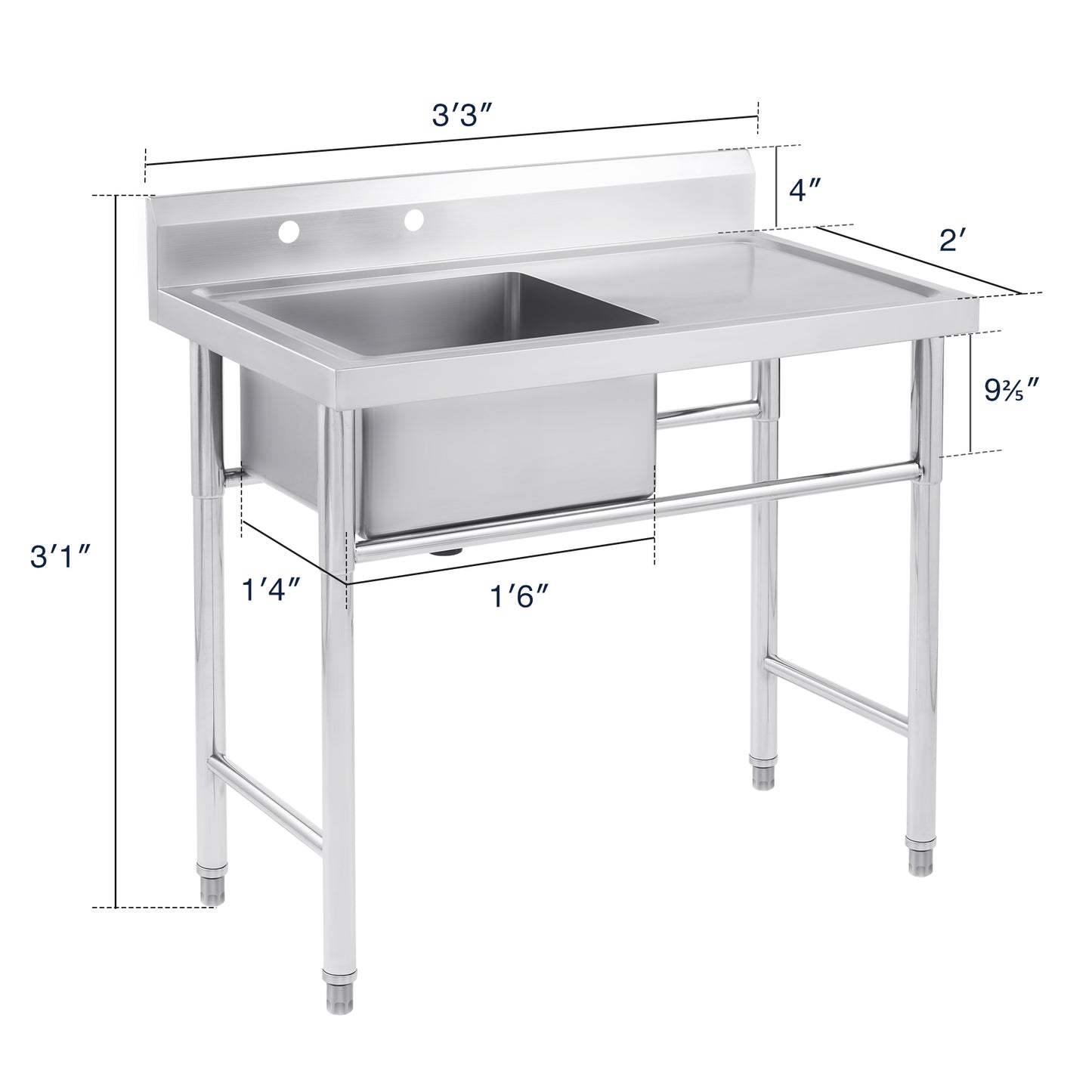 Wilprep Commercial Stainless Steel Sink with Drainboard (18x16 ...