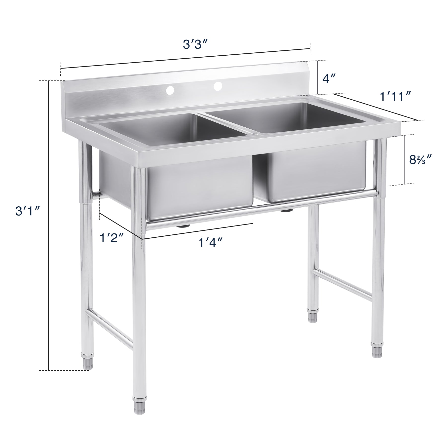 Stainless Steel Two Compartment Utility Sink With Drainboard