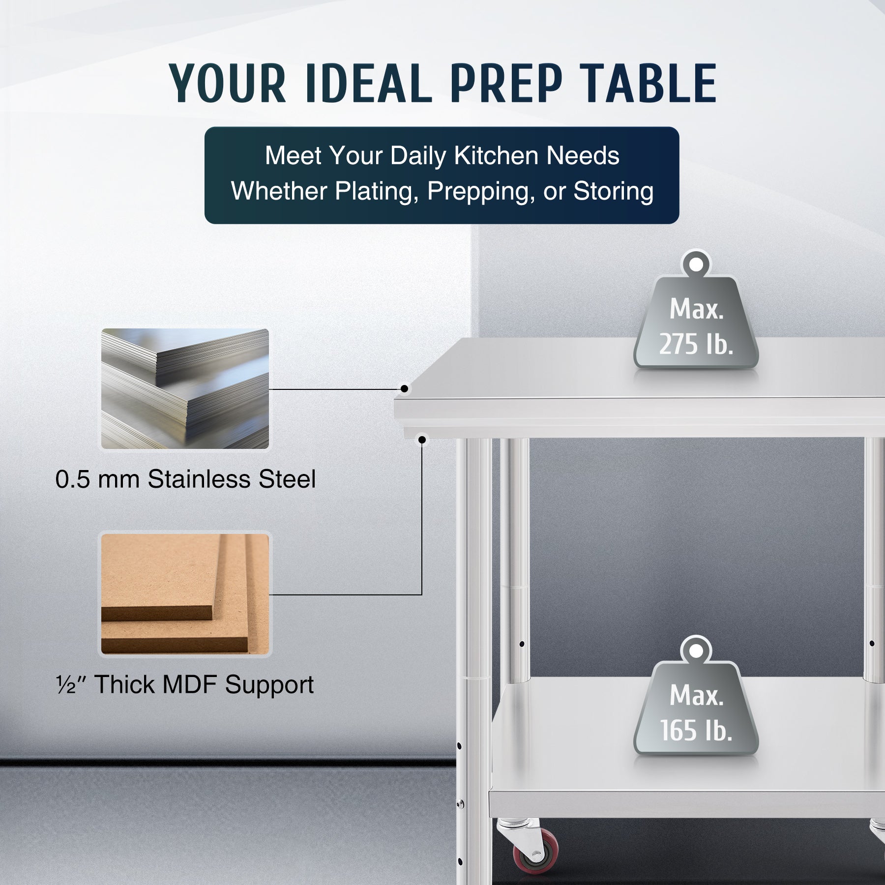 Adjustable Height Stainless Steel Work Table Products